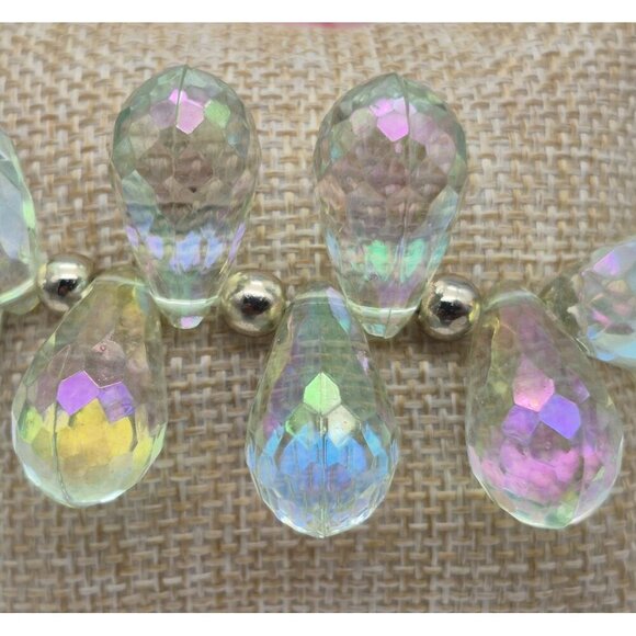 AB Aurora Borealis Crystal Dangle Teardrop Cha Cha Stretch Bracelet Statement - Picture 4 of 8